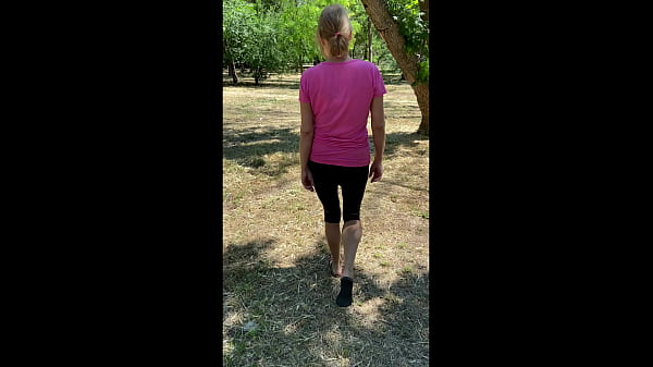 Fuck and cum in thong in public park summer .